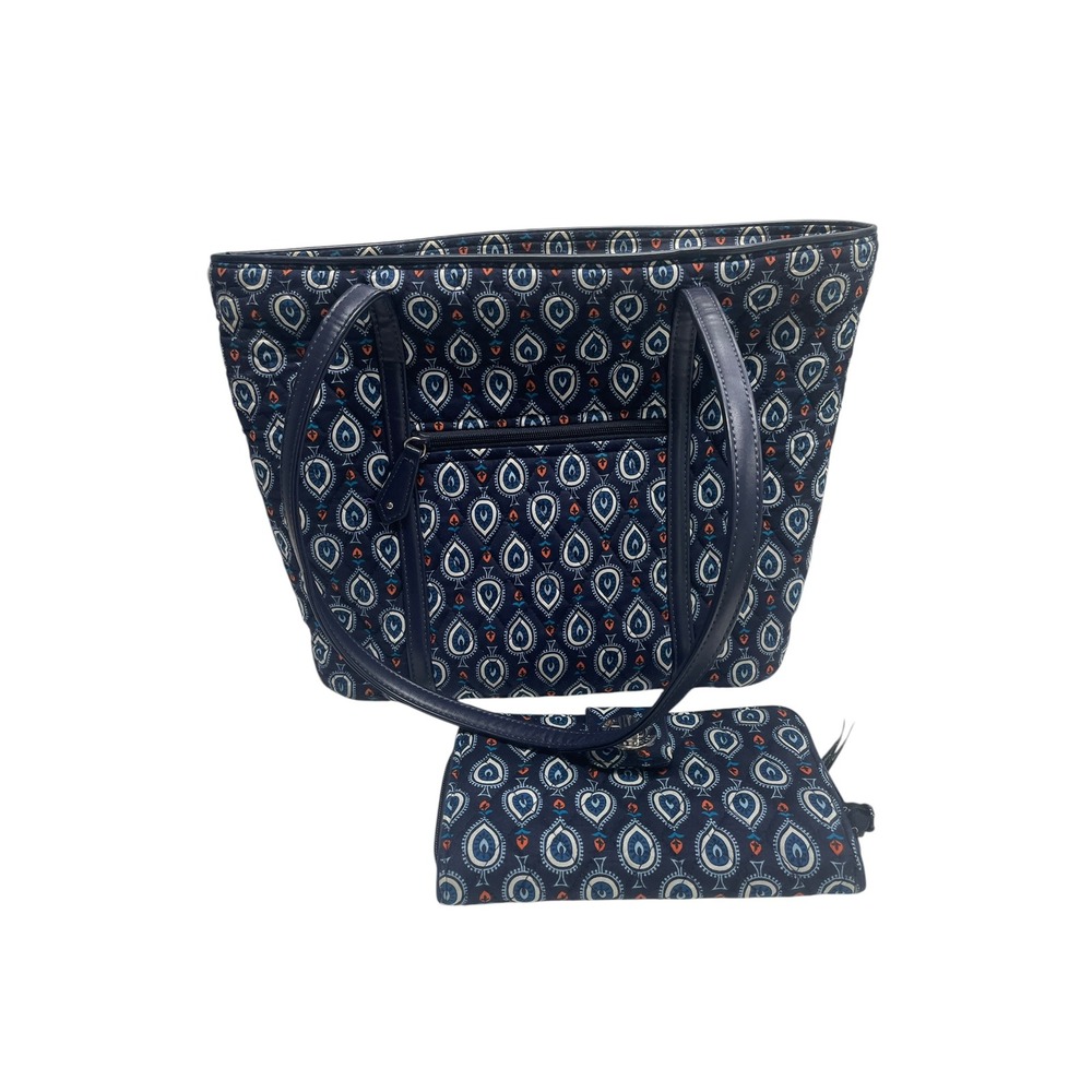 Vera Bradley Tote Bag and Wallet‎ Set Womens Medium Navy Blue Quilted Teardrop
